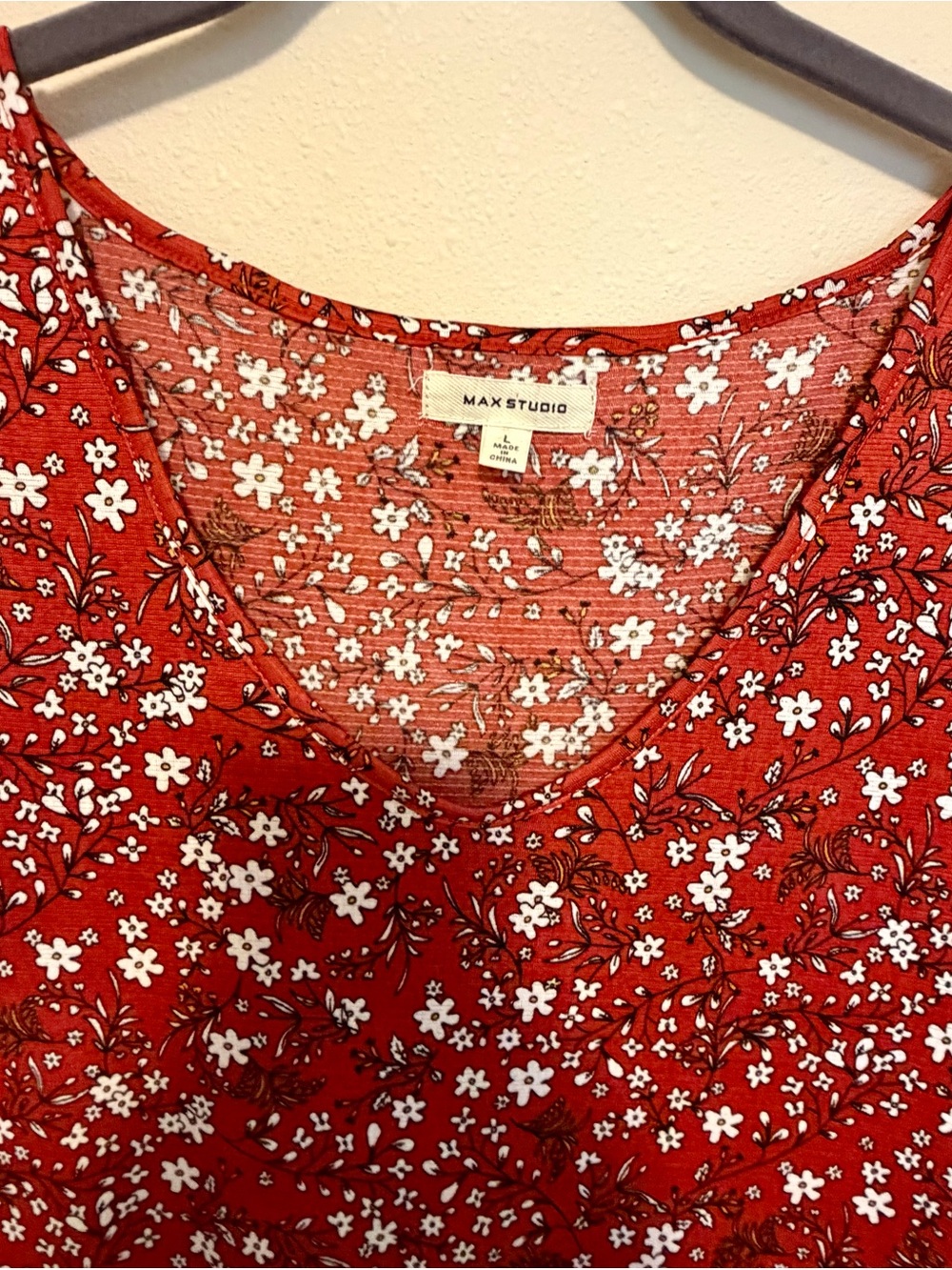Max Studio Red Floral Babydoll Tunic Top Size L